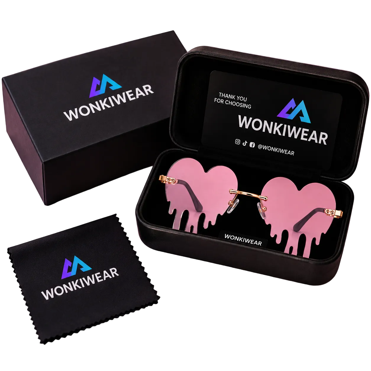Pink Dripping Heart Festival Sunglasses – Y2K Rave Glasses with Gift Box
