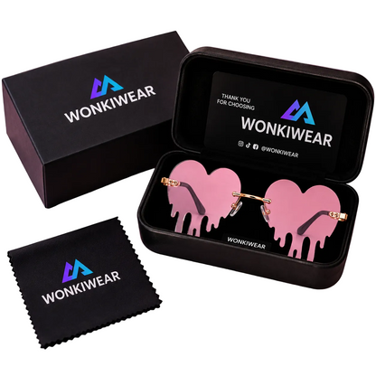 Pink Dripping Heart Festival Sunglasses – Y2K Rave Glasses with Gift Box
