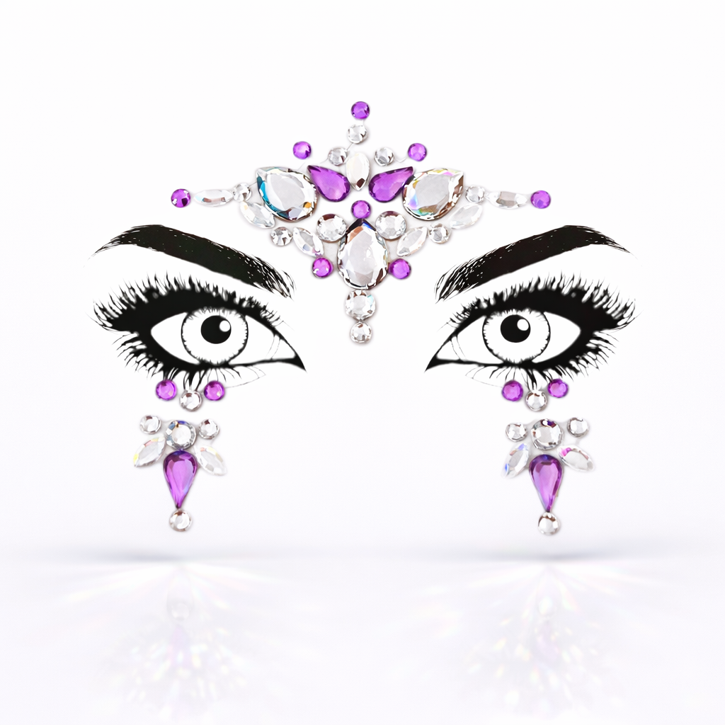 Pink Lilac Festival Face Jewels – Self Adhesive Rave Gems (Maia)