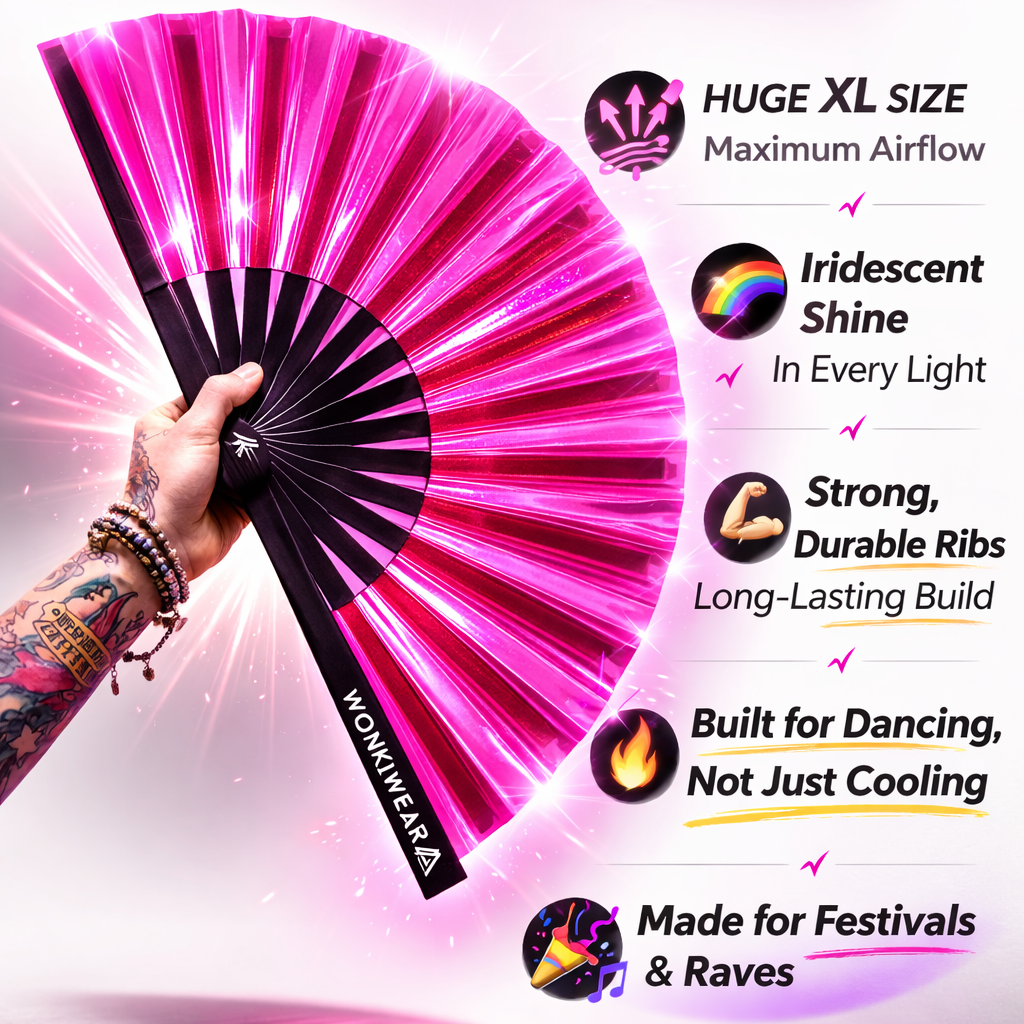 Pink Passion Iridescent Festival Fan (XL Rave Fan UK)
