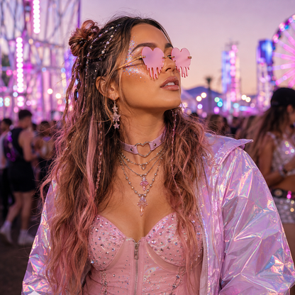 Pink Dripping Heart Festival Sunglasses – Y2K Rave Glasses with Gift Box