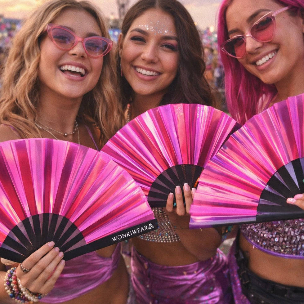 Pink Passion Iridescent Festival Fan (XL Rave Fan UK)