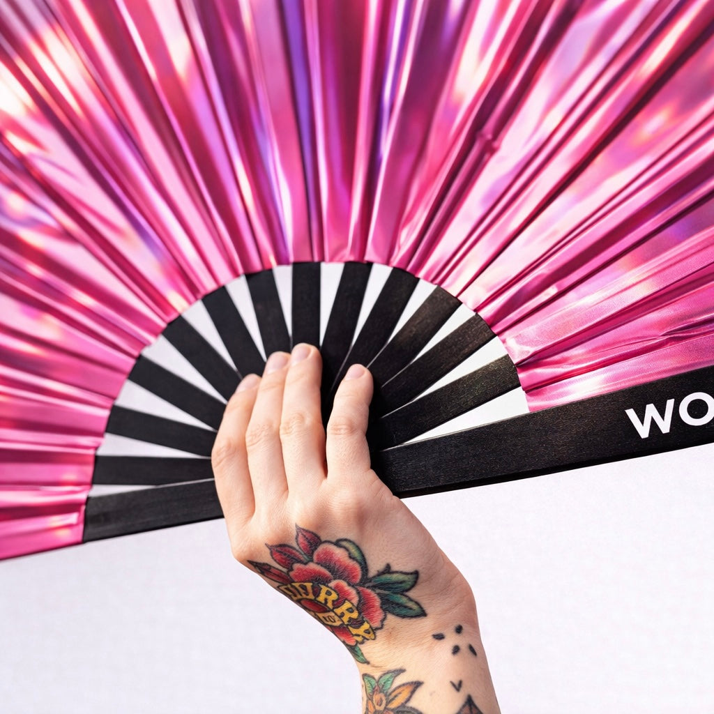Pink Mirage Iridescent Festival Fan (Metallic XL Rave Fan UK)