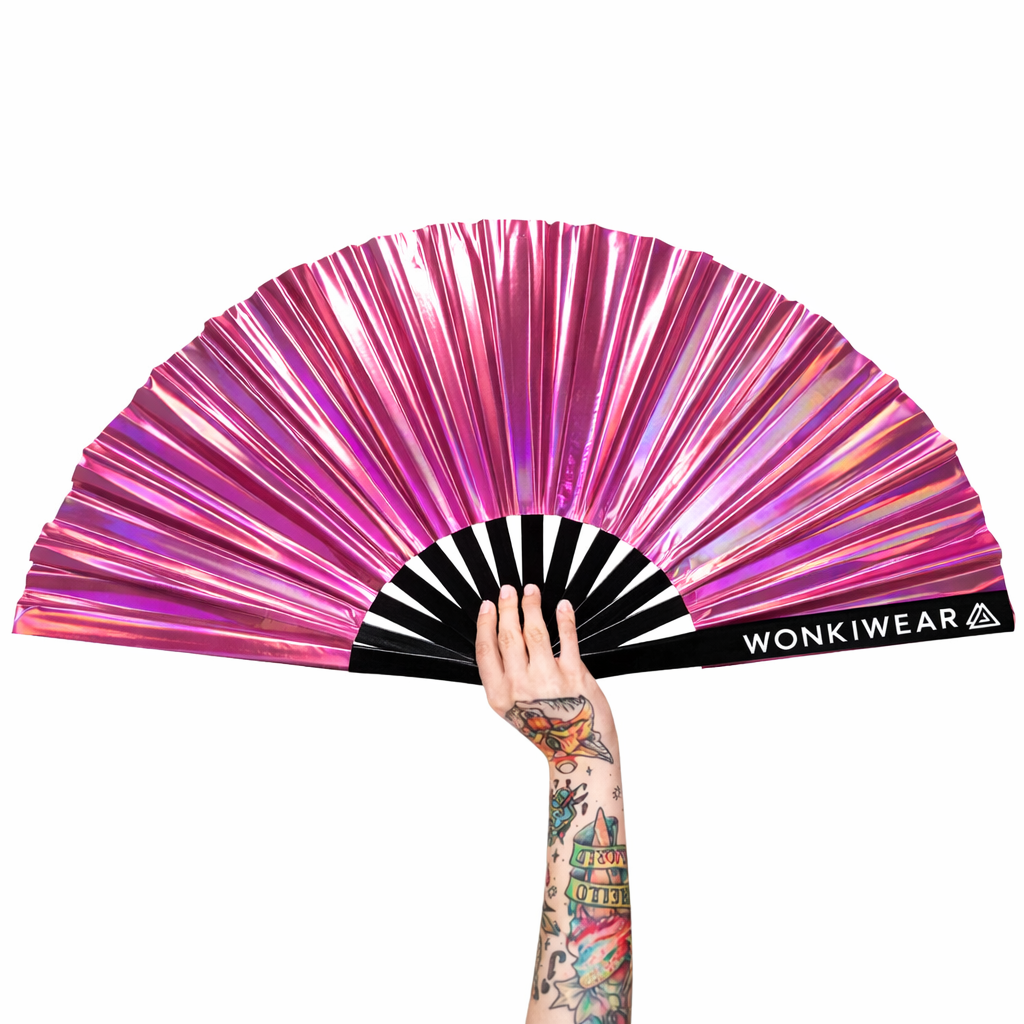 Pink Mirage Iridescent Festival Fan (Metallic XL Rave Fan UK)