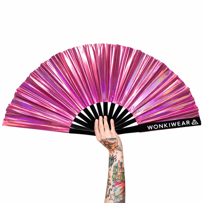 Pink Mirage Iridescent Festival Fan (Metallic XL Rave Fan UK)