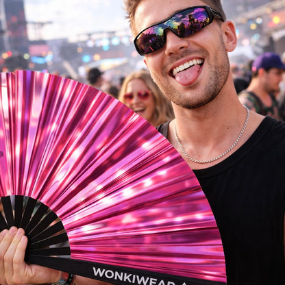 Pink Mirage Iridescent Festival Fan (Metallic XL Rave Fan UK)