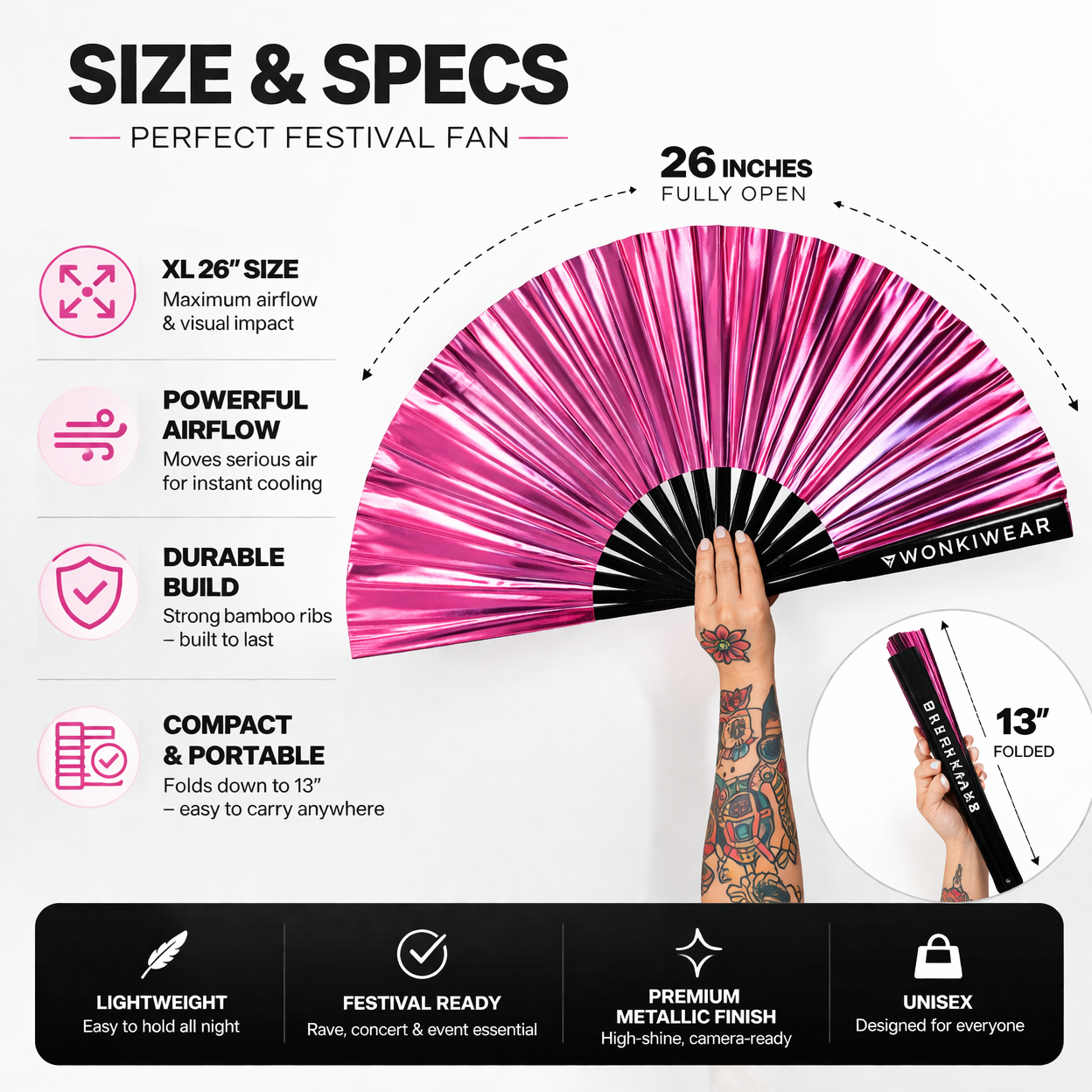 Pink Mirage Iridescent Festival Fan (Metallic XL Rave Fan UK)