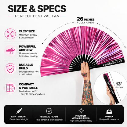 Pink Mirage Iridescent Festival Fan (Metallic XL Rave Fan UK)