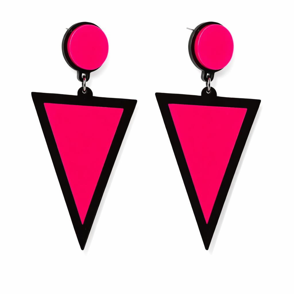 Pink Triangle Earrings UK – Neon Statement Drop Earrings (Geometric Acrylic Jewellery)