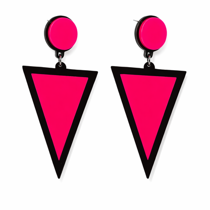 Pink Triangle Earrings UK – Neon Statement Drop Earrings (Geometric Acrylic Jewellery)