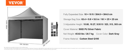 VEVOR 10x10 FT Pop up Canopy with Removable Sidewalls Portable Gazebo & Wheeled Bag  UV Resistant Waterproof Tent for Patio