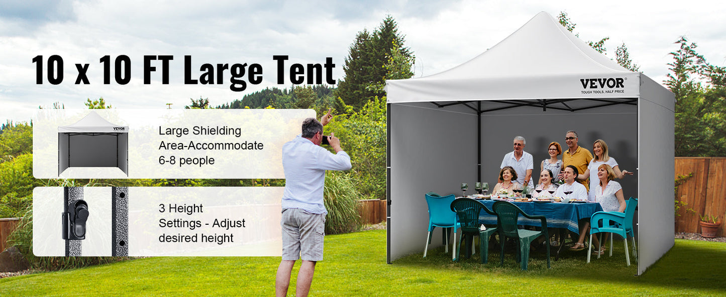VEVOR 10x10 FT Pop up Canopy with Removable Sidewalls Portable Gazebo & Wheeled Bag  UV Resistant Waterproof Tent for Patio