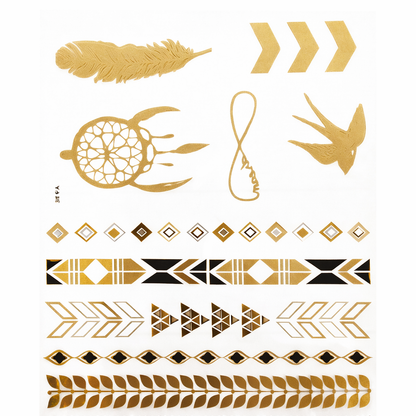 Presence Temporary Tattoos – Metallic Gold, Silver & Black | Minimal Festival Face & Body Art