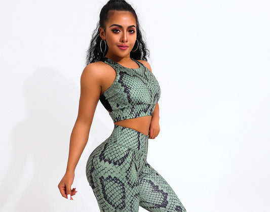 2 Piece Sexy Snake Print Yoga Set Women Workout Gym Bras Sport Fitness Leggings Ropa Deportivas Mujer Running Ladies Suit