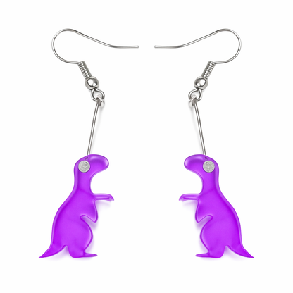 Purple Dinosaur Drop Earrings – Quirky Festival Statement Jewellery, Cute Rave Accessories