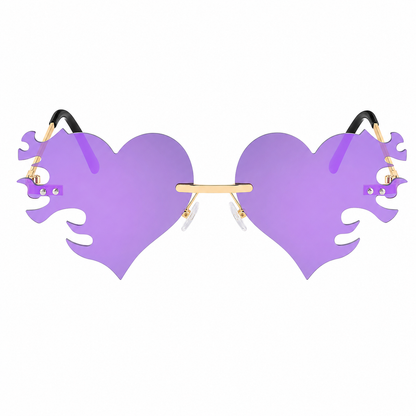 Purple & Green Heart Flame Sunglasses – Iridescent Festival Statement Glasses