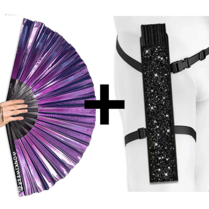 Party Purple Iridescent Festival Fan (XL Rave Fan UK)