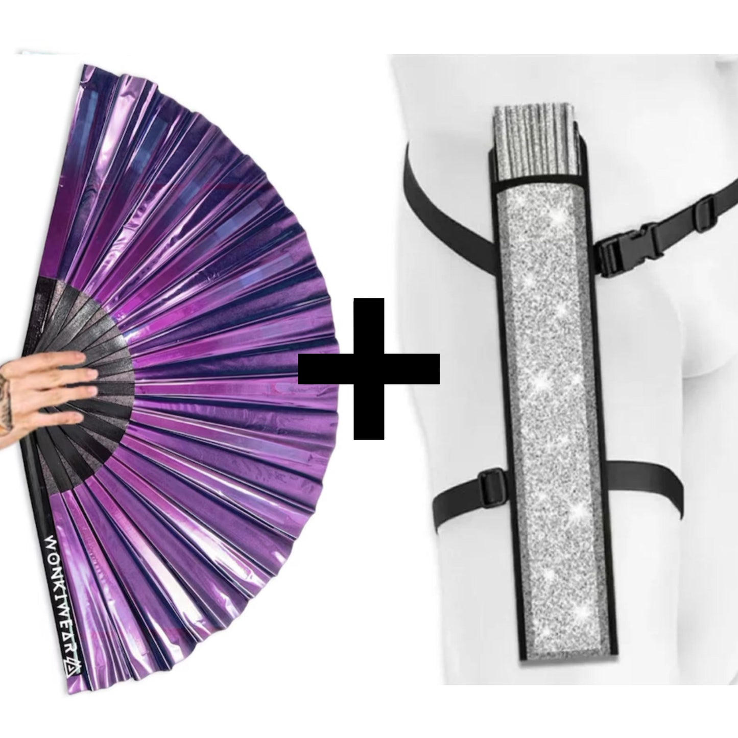 Party Purple Iridescent Festival Fan (XL Rave Fan UK)