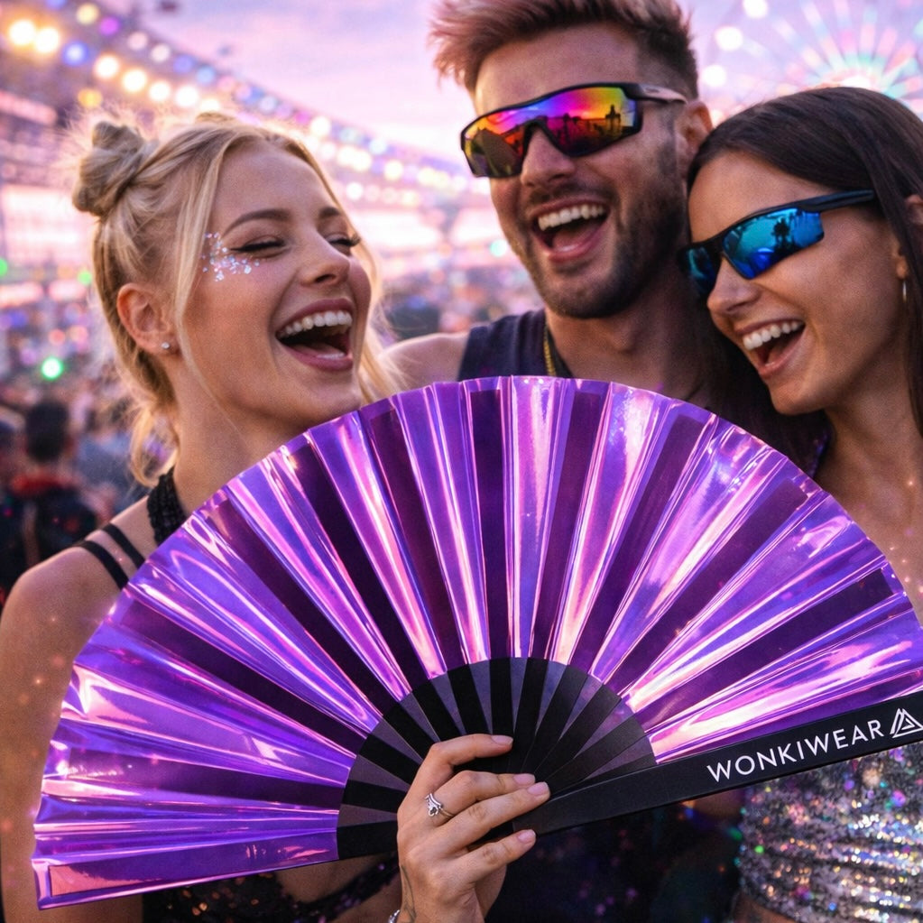 Party Purple Iridescent Festival Fan (XL Rave Fan UK)