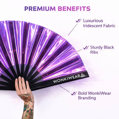 Party Purple Iridescent Festival Fan (XL Rave Fan UK)
