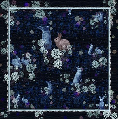 VASSILISA Scarf in Midnight Blue Colour: Bunnies and Florals Print