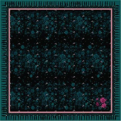 VASSILISA Scarf in Teal Colour: Bunnies and Florals Print