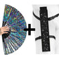 Iridescent Rainbow Leopard Festival Fan – XL (Silver Reverse)