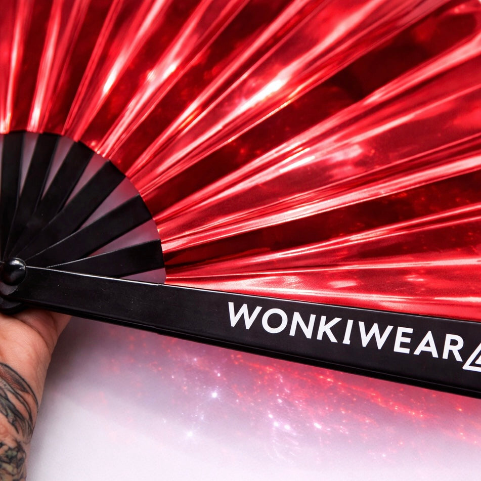 Raunchy Red Iridescent Festival Fan (XL Rave Fan UK)