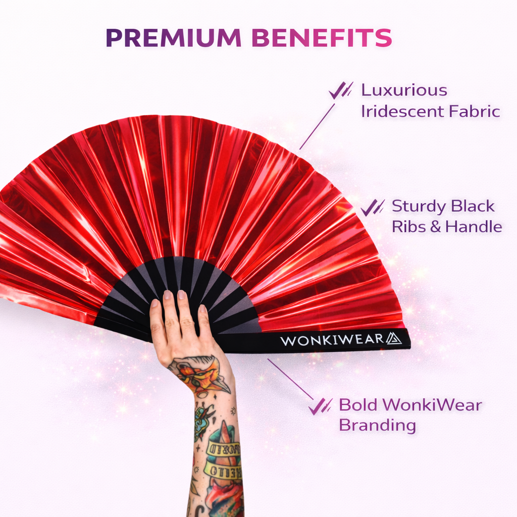 Raunchy Red Iridescent Festival Fan (XL Rave Fan UK)