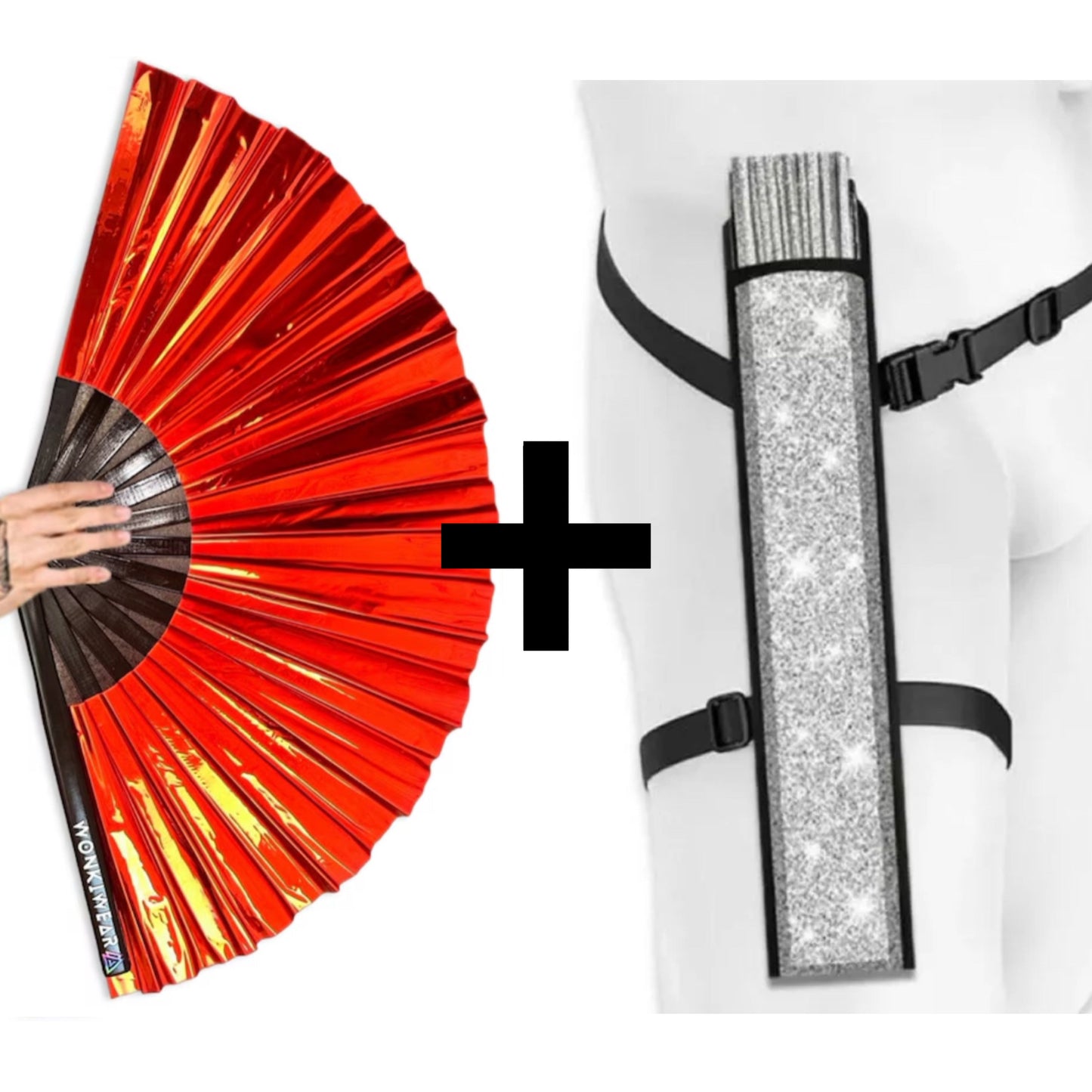 Raunchy Red Iridescent Festival Fan (XL Rave Fan UK)