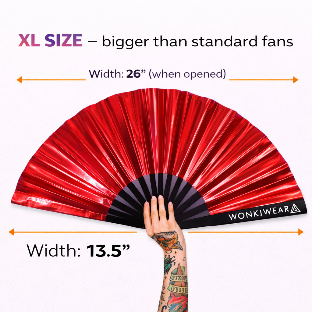 Raunchy Red Iridescent Festival Fan (XL Rave Fan UK)