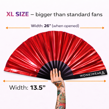 Raunchy Red Iridescent Festival Fan (XL Rave Fan UK)