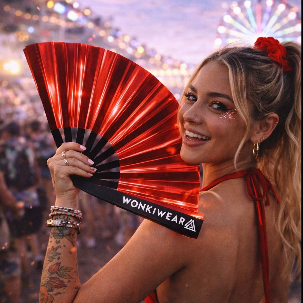 Raunchy Red Iridescent Festival Fan (XL Rave Fan UK)