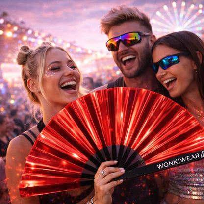 Raunchy Red Iridescent Festival Fan (XL Rave Fan UK)