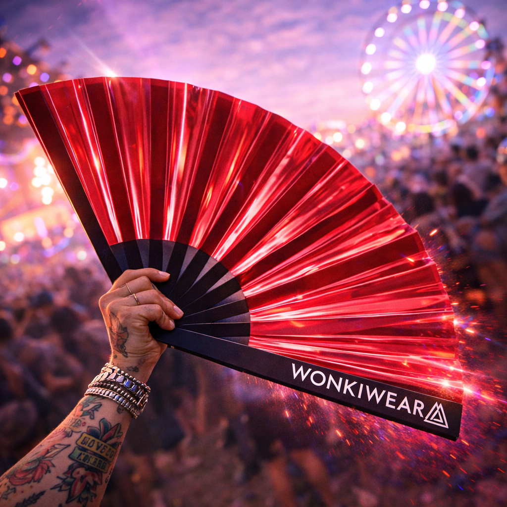 Raunchy Red Iridescent Festival Fan (XL Rave Fan UK)
