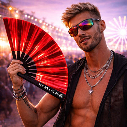 Raunchy Red Iridescent Festival Fan (XL Rave Fan UK)