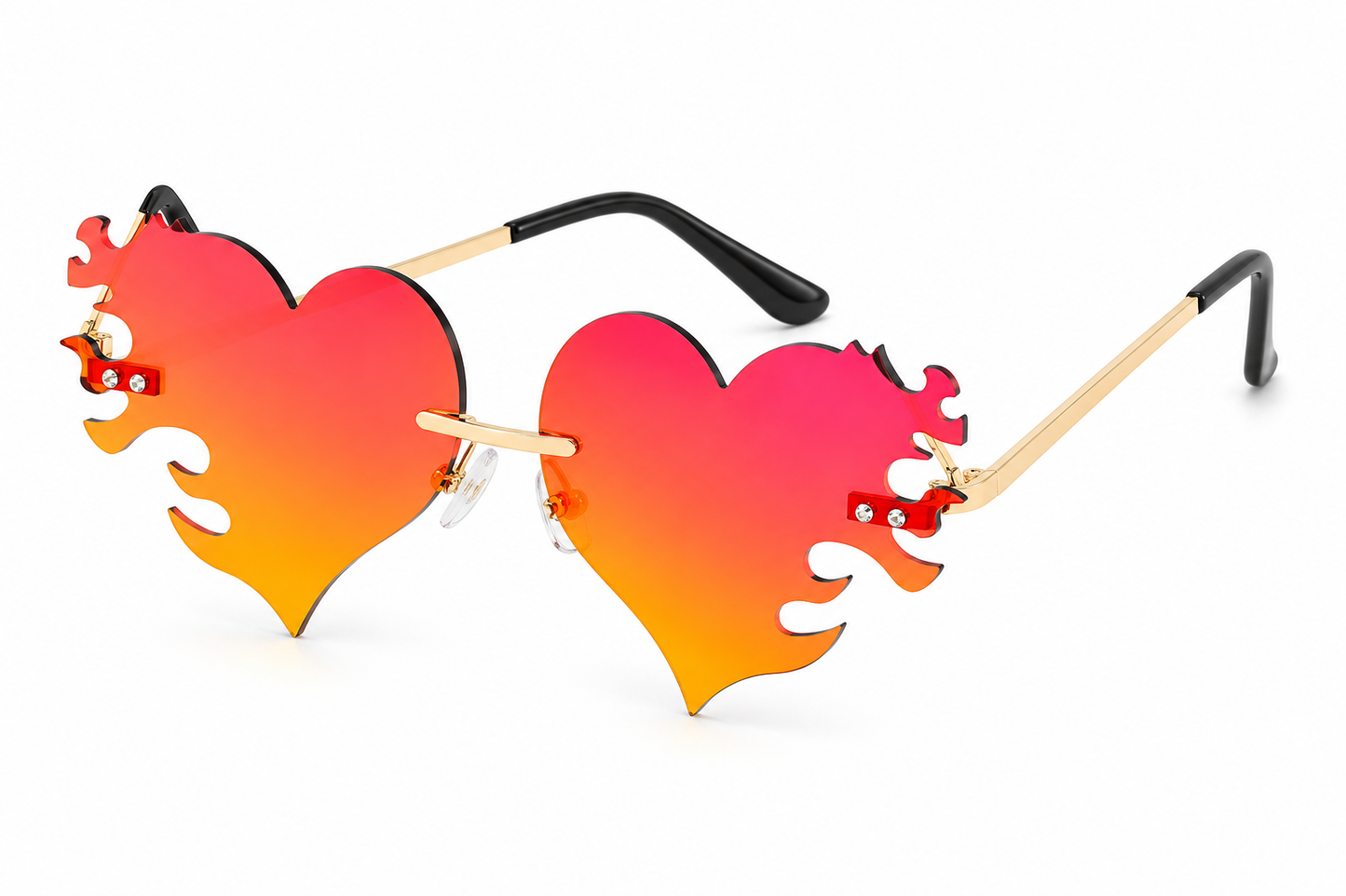 Heart Flame Sunglasses – Red & Orange Statement Festival Glasses