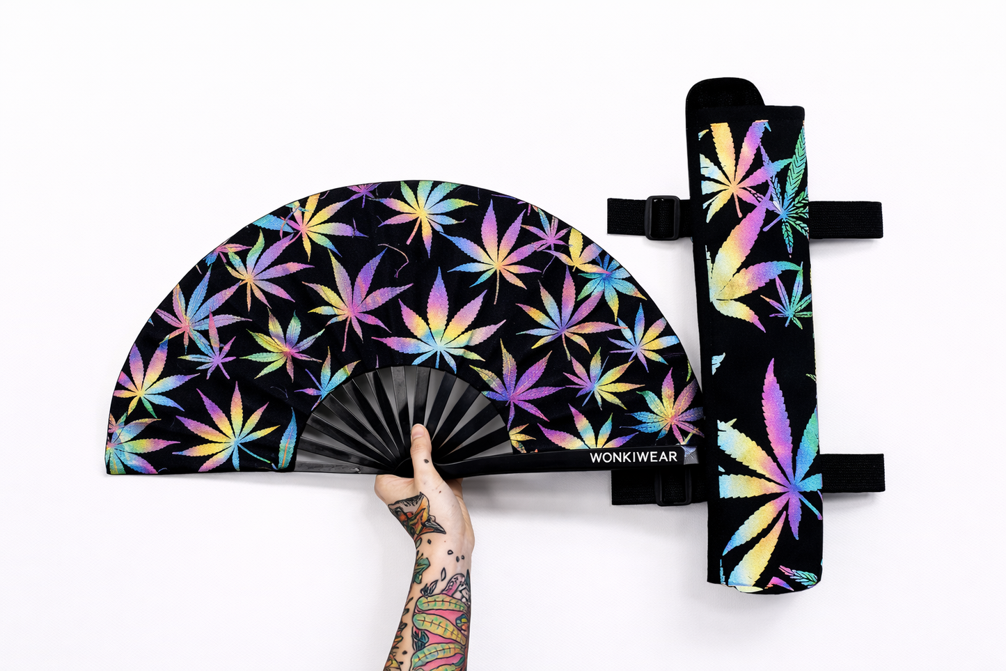 XL Festival Fan – Flash Reflective Iridescent Leaf Rave Fan