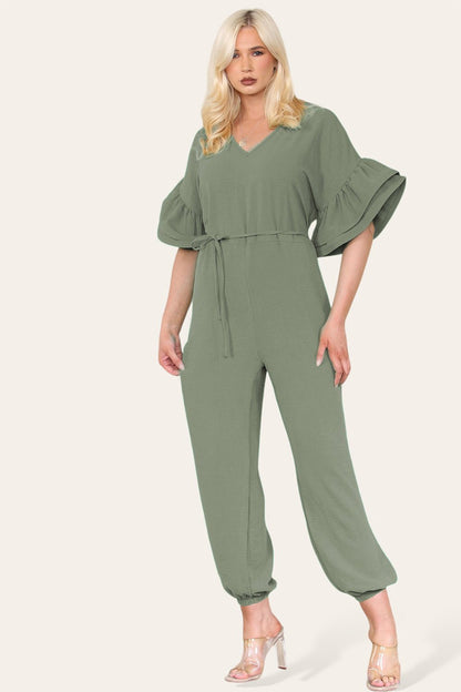 Women’s Casual Oversized Gold Button Pleated Frilled Ruffle Short Sleeves Shirt Top and Short Co-Ord Set