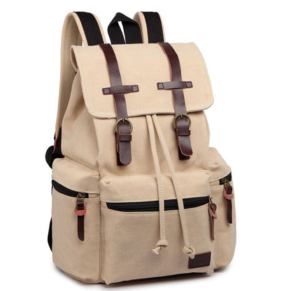 Unisex Real Leather Canvas Backpack Large School Shoulder Bag Rucksack