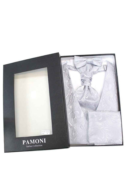 Silver Paisley Waistcoat & Cravat Set
