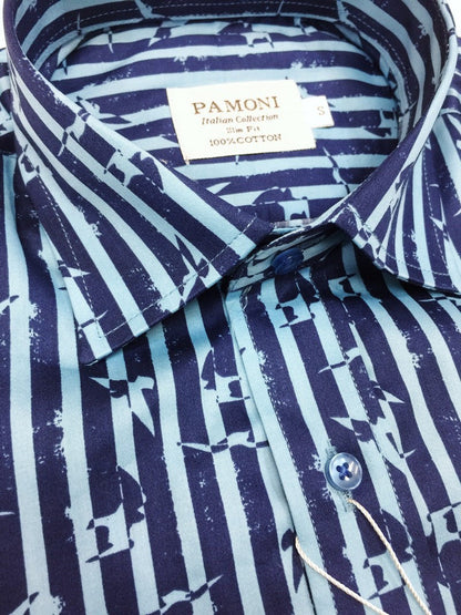 Striped Bird Motif Shirt
