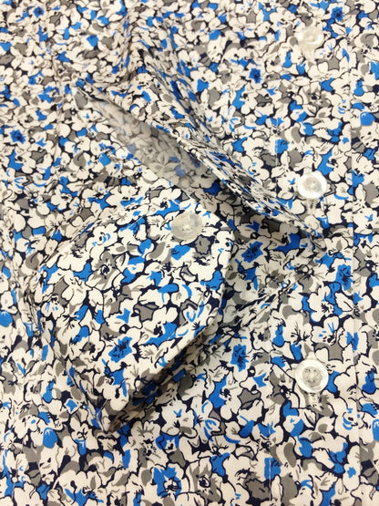 Blue & White Floral Print Fitted Shirt