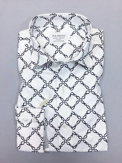 White Chain Pattern Slim Fit Shirt