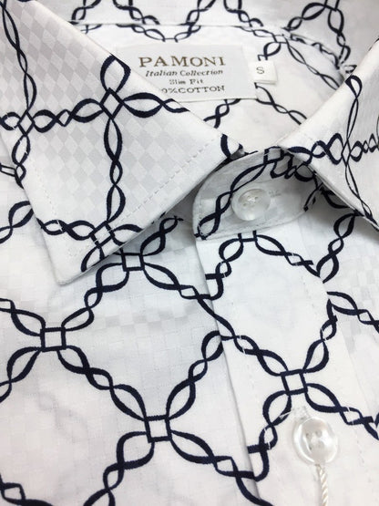 White Chain Pattern Slim Fit Shirt