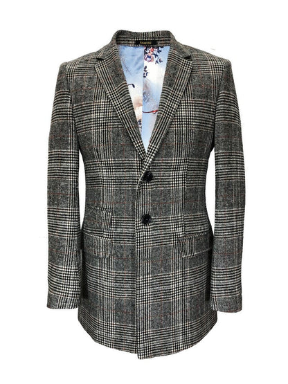 Grey Dogtooth Check Slim Fit Coat