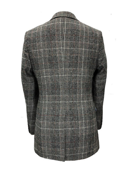 Grey Dogtooth Check Slim Fit Coat