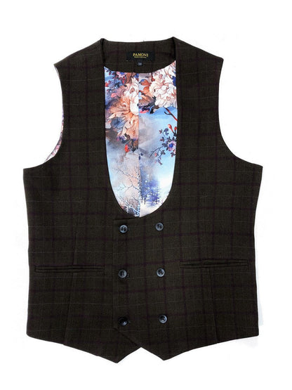 Brown Burgundy Check Tweed Blazer With Matching Waistcoat