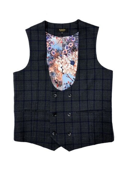Grey W/ Blue Check Tweed Blazer W/ Matching Waistcoat