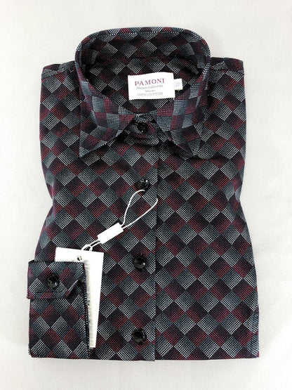 Maroon Halftone Diamond Check Shirt